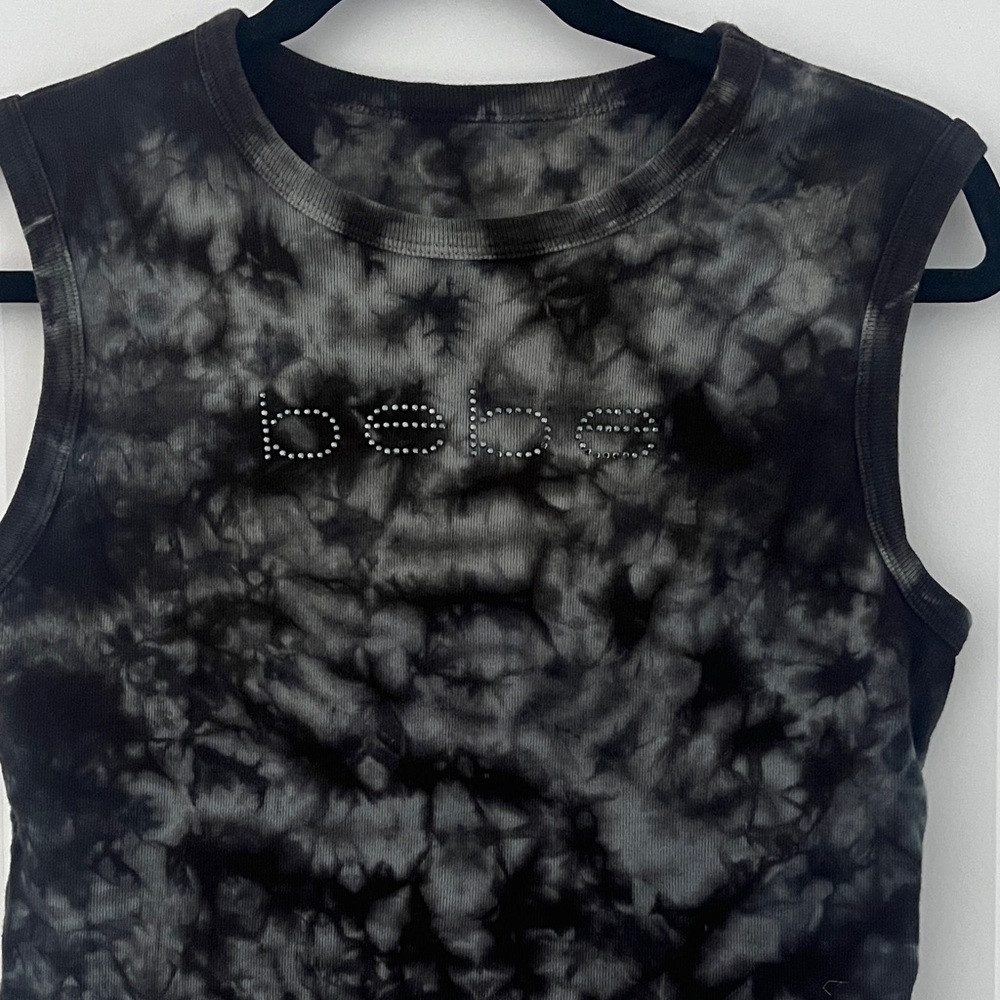 Bebe Charcoal Tie-Dye Muscle Tee